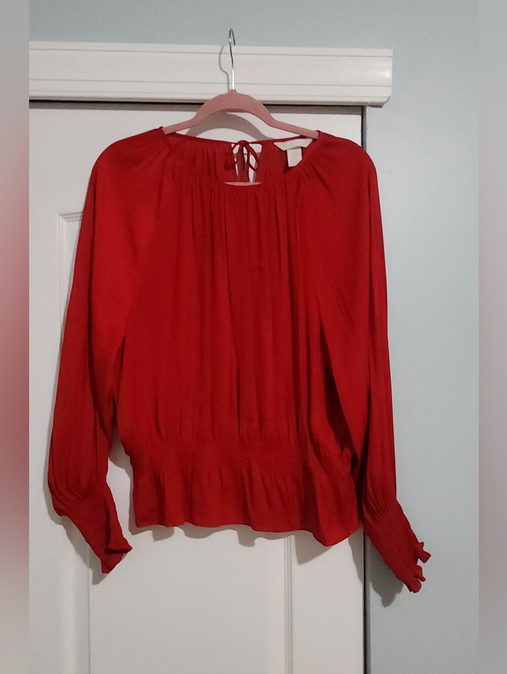 H&M Red Long-Sleeve Peasant Blouse